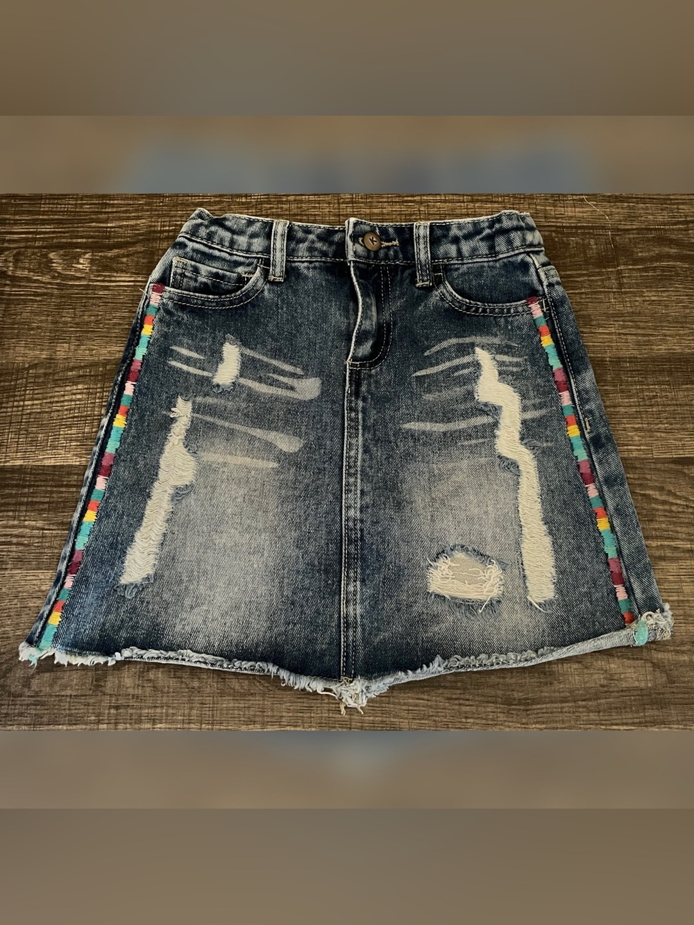 Kidpik Multi Embroidered Design Denim Skirt Girl Size- 8